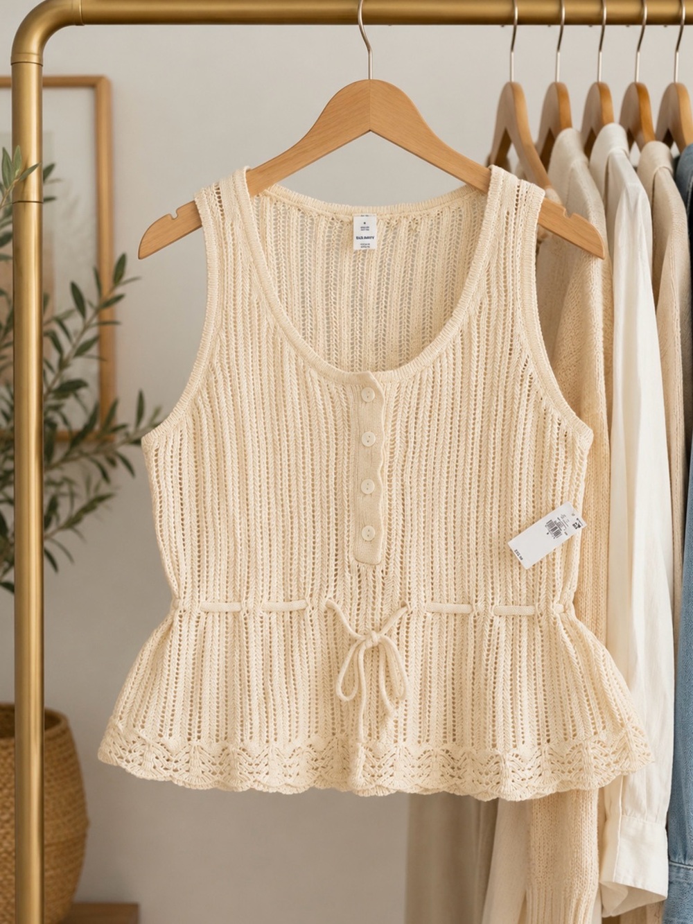 Old Navy Cream Crochet Tie-Waist Tank Top
